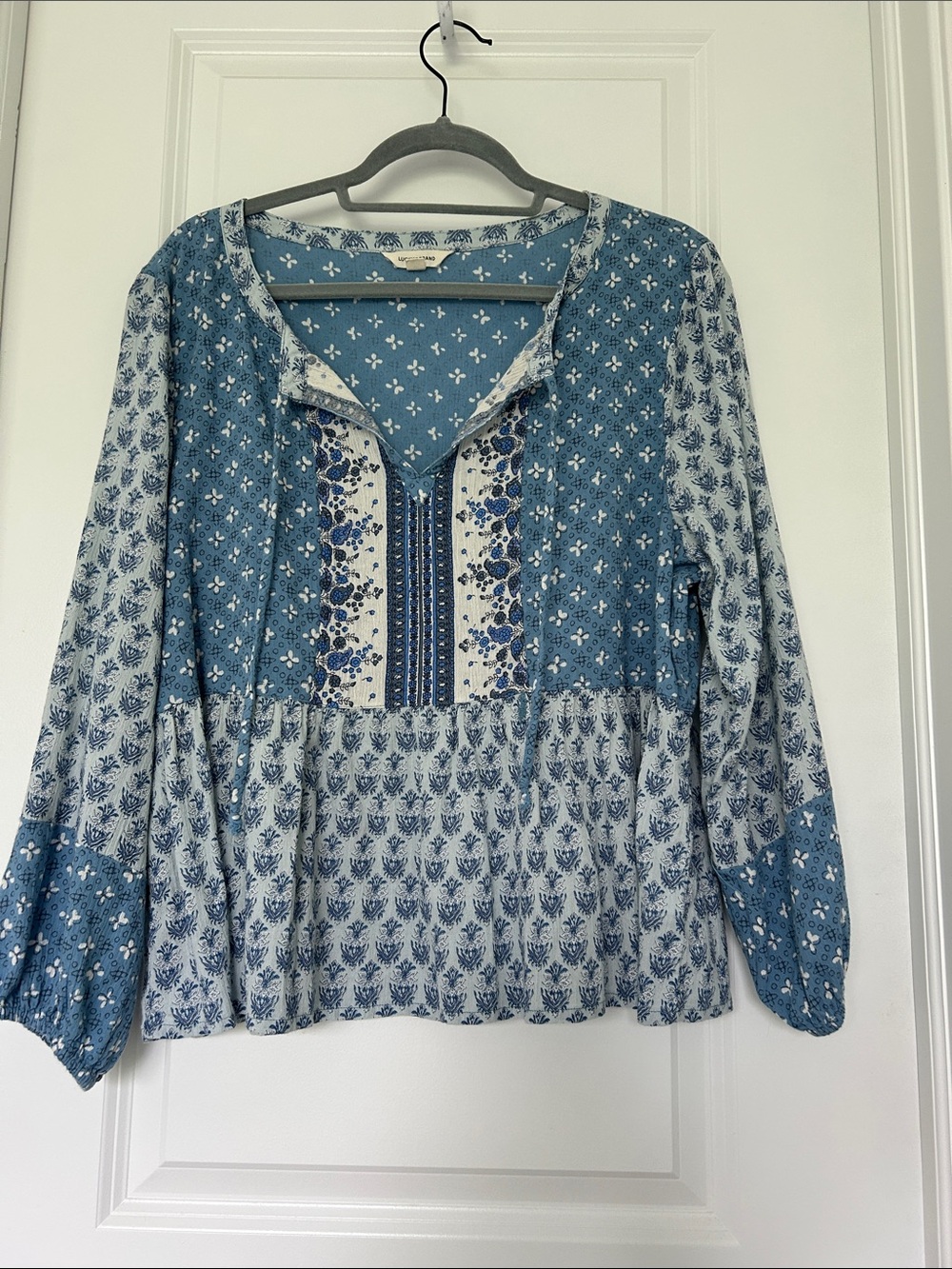 Lucky Brand Blue Mixed Floral Peasant Tunic